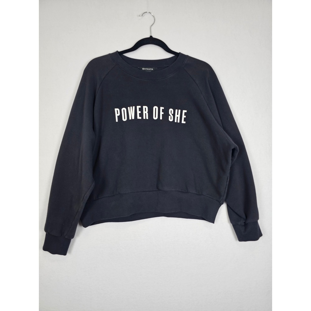 Athleisure Athleta Power of She Sweatshirt Womens Large Black Graphic Pullover